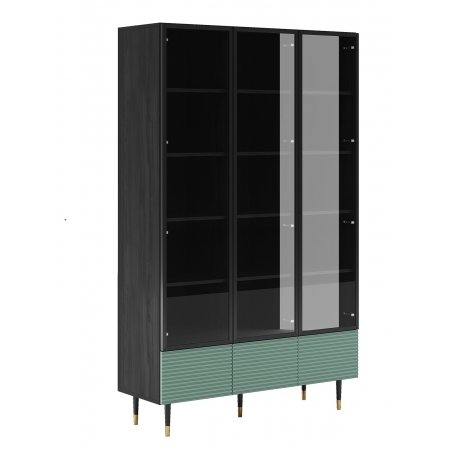 Witryna 120 cm ryflowane fronty 3-drzwiowa IMPRES pistacjowa zieleń